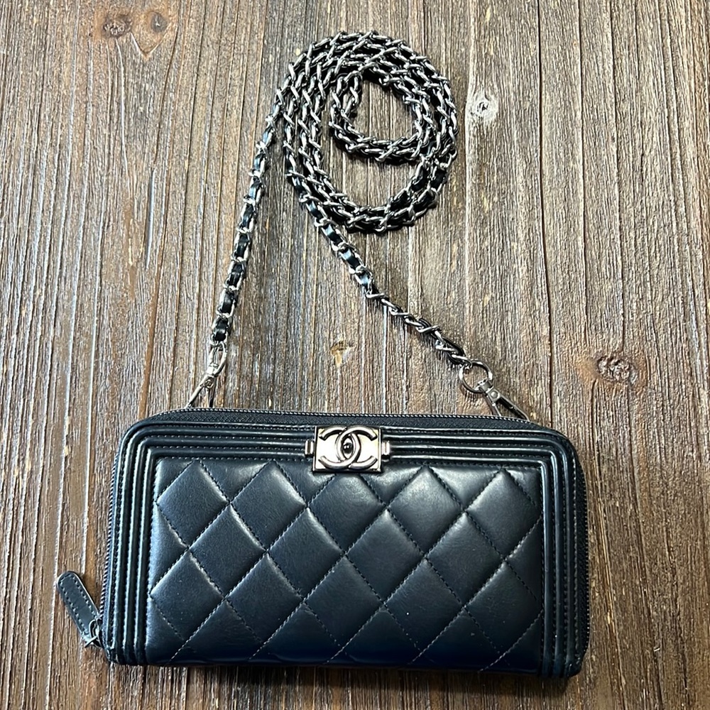 Authentic CHANEL Lambskin Boy Wallet on Chain